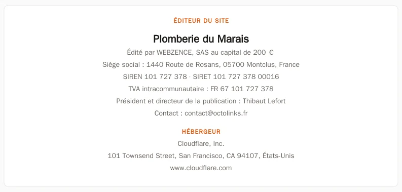 Coordonnées légales de l&rsquo;éditeur et de l&rsquo;hébergeur du site